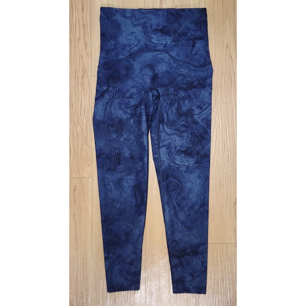 Spanx Booty Boost Crop Leggings Blue Wavy Line Pattern Womens Size Small Stretch